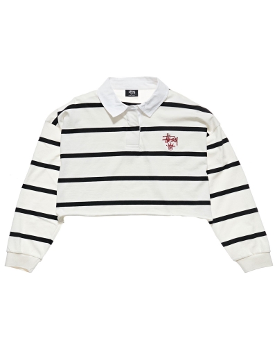 Black Stussy Monaco Stripe Rugby Women's Sweatshirts | USA000944