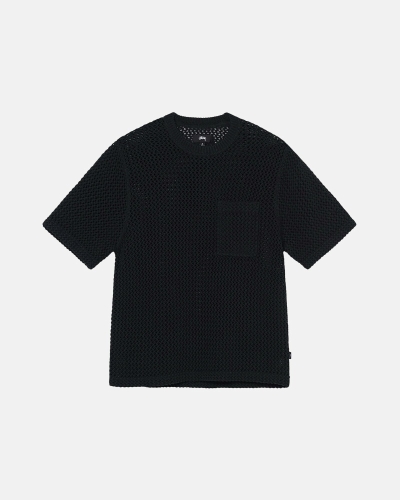 Black Stussy O'Dyed Heavyweight Mesh Crew Men's T Shirts | USA000251