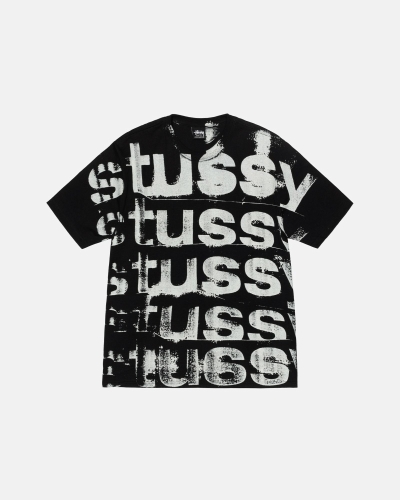 Black Stussy Stamp Men's T Shirts | USA000271