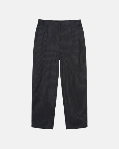 Black Stussy Stripe Volume Pleated Trouser Men's Pants | USA000600