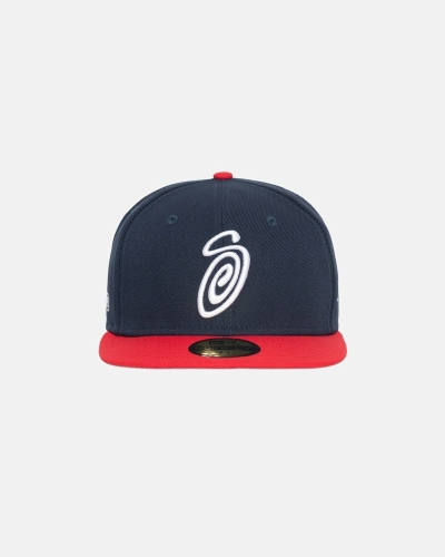 Blue Red Stussy Curly S 59Fifty New Era Men's Caps | USA000433