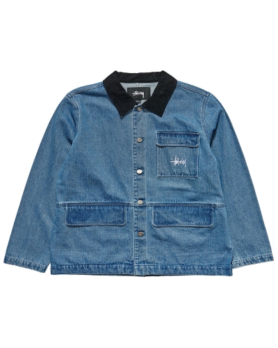 Blue Stussy Denim Chore Coat Men's Jackets | USA000335