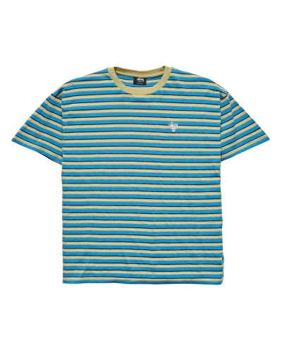 Blue Stussy Morning Stripe SS Men's T Shirts | USA000247