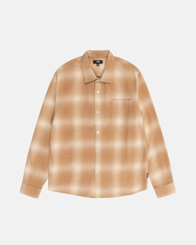 Brown Stussy Bay Plaid Men's Shirts | USA000295