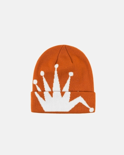 Brown Stussy Crown Jacquard Cuff Men's Beanie | USA000424