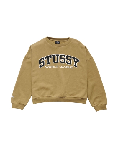 Brown Stussy World League OS Crew Women's Sweaters | USA000868