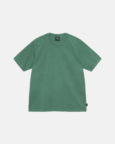 Deep Green Stussy Heavyweight Pigment Dyed Crew Men's T Shirts | USA000200