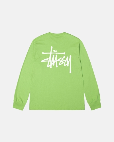 Green Stussy Basic Ls Men's T Shirts | USA000098