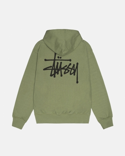 Green Stussy Basic Pigment Dyed Men's Hoodies | USA000013