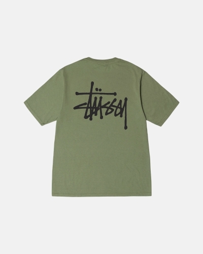 Green Stussy Basic Pigment Dyed Men's T Shirts | USA000107