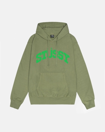 Green Stussy Block Sport Pigment Dyed Men's Hoodies | USA000021