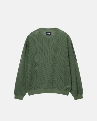 Green Stussy Cotton Mesh LS Crew Men's T Shirts | USA000141