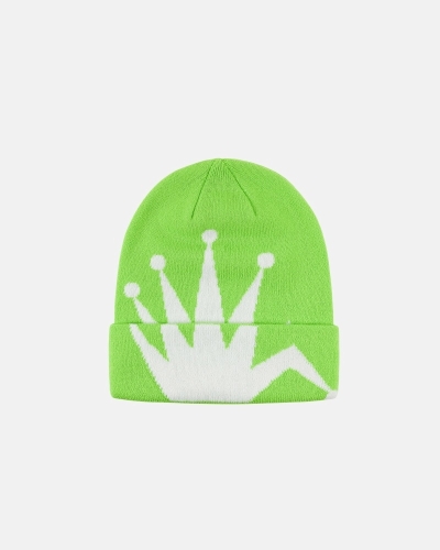 Green Stussy Crown Jacquard Cuff Men's Beanie | USA000423