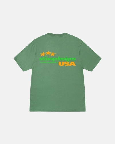 Green Stussy Designs USA Men's T Shirts | USA000157