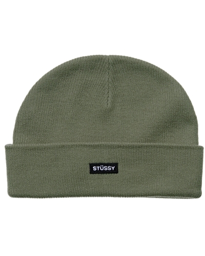 Green Stussy Logo Badge Cuff Beanie Men's Hats | USA000472