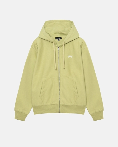 Green Stussy Stock Logo Zip Men's Hoodies | USA000081