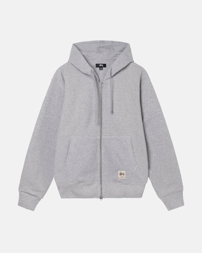 Grey Stussy Double Face Label Zip Men's Hoodies | USA000040