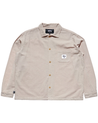 Grey Stussy Grid Seersucker LS Men's Shirts | USA000310