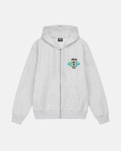 Grey Stussy Skull Crest Zip Men's Hoodies | USA000069