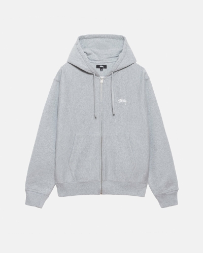 Grey Stussy Stock Logo Zip Men's Hoodies | USA000084