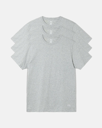 Grey Stussy Undershirt - 3 Pack Men's T Shirts | USA000281