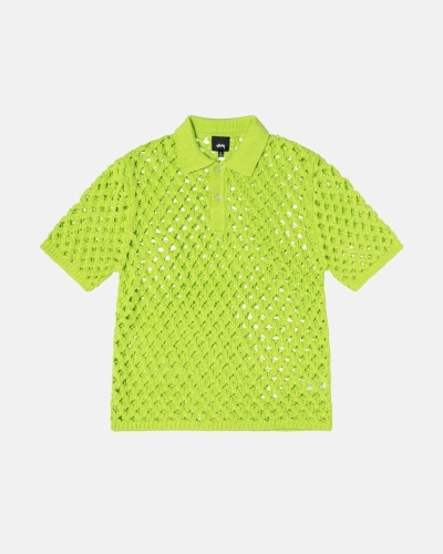 Light Green Stussy Big Mesh Polo Men's Knit Sweater | USA000526