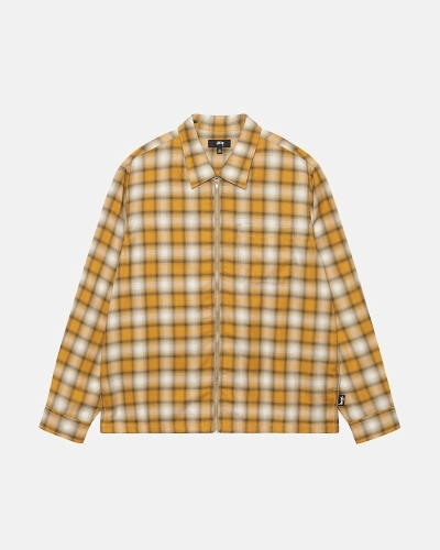 Mustard Stussy Eddie Plaid Zip Men's Shirts | USA000303