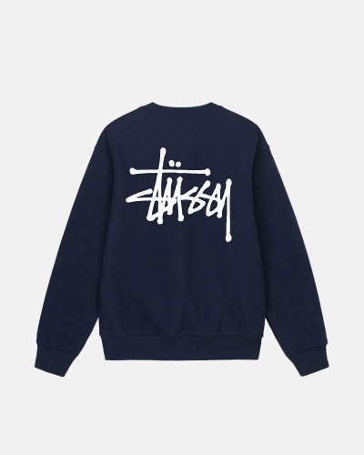 Navy Stussy Basic Crew Men's Hoodies | USA000008