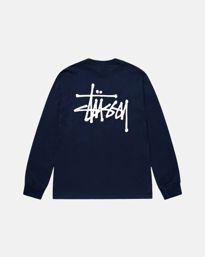 Navy Stussy Basic Ls Men's T Shirts | USA000099