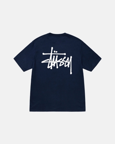 Navy Stussy Basic Men's T Shirts | USA000109