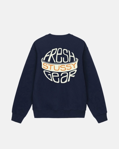 Navy Stussy Fresh Gear Crew Men's Hoodies | USA000042