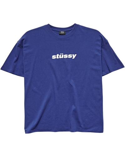 Navy Stussy Italic College SS Men's T Shirts | USA000227