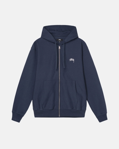 Navy Stussy Stock Logo Zip Men's Hoodies | USA000082