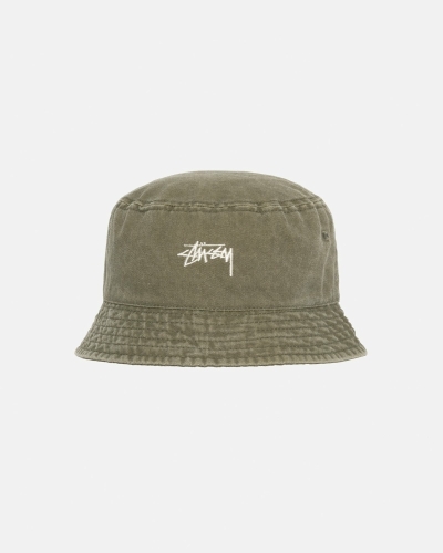 Olive Stussy Washed Stock Men's Bucket Hats | USA000509