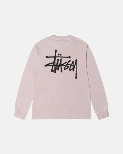 Pink Stussy Basic Pigment Dyed Ls Men's T Shirts | USA000104