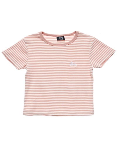 Pink Stussy Hyde Stripe Rib Women's T Shirts | USA000222