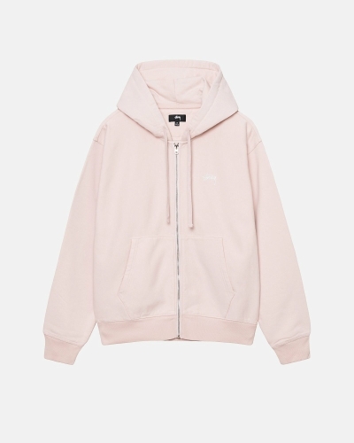 Pink Stussy Stock Logo Zip Men's Hoodies | USA000083