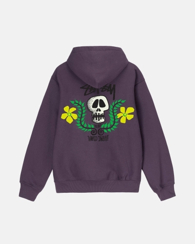 Purple Stussy Skull Crest Men's Hoodies | USA000065