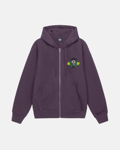 Purple Stussy Skull Crest Zip Men's Hoodies | USA000067