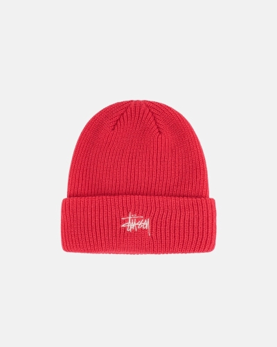 Red Stussy Basic Cuff Men's Beanie | USA000380