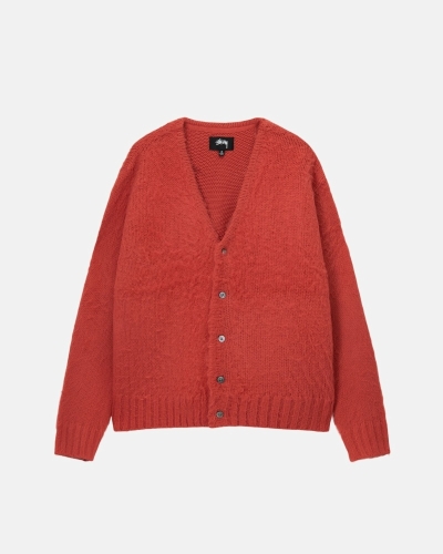 Red Stussy Brushed Cardigan Men's Knit Sweater | USA000529