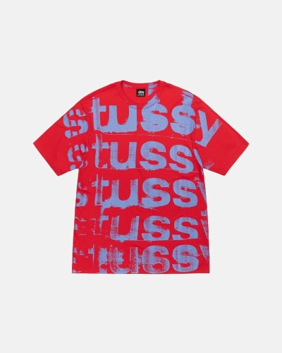 Red Stussy Stamp Men's T Shirts | USA000270