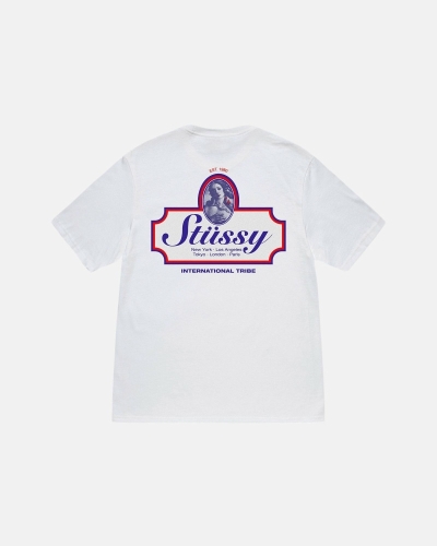 White Stussy Authentic Men's T Shirts | USA000094