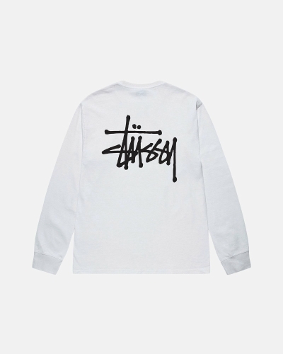 White Stussy Basic Ls Men's T Shirts | USA000102