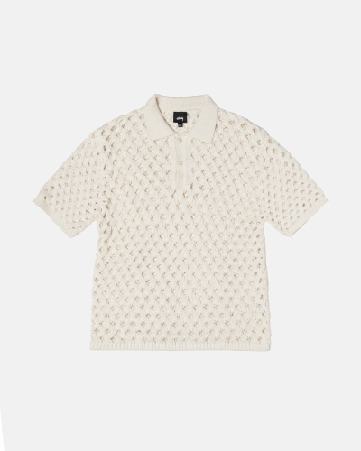 White Stussy Big Mesh Polo Men's Sweaters | USA000817