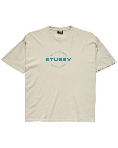 White Stussy City Circle SS Men's T Shirts | USA000122