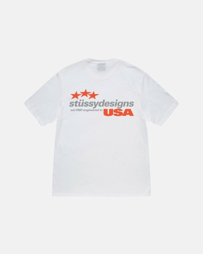 White Stussy Designs USA Men's T Shirts | USA000156