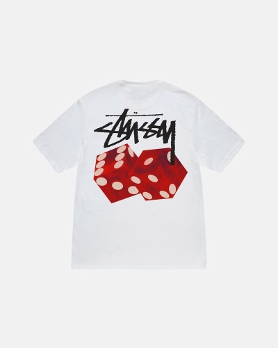 White Stussy Diced Out Men's T Shirts | USA000159