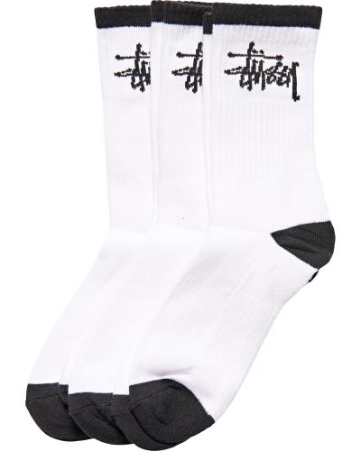 White Stussy Graffiti Crew (3 Pack) Men's Socks | USA000727