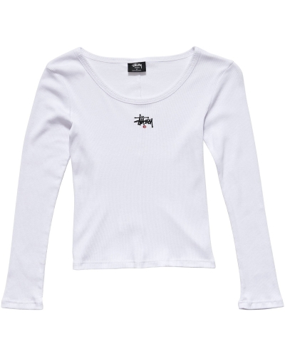 White Stussy Graffiti Rib LS Women's Sweatshirts | USA000924